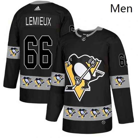 Mens Adidas Pittsburgh Penguins 66 Mario Lemieux Authentic Black Team Logo Fashion NHL Jersey